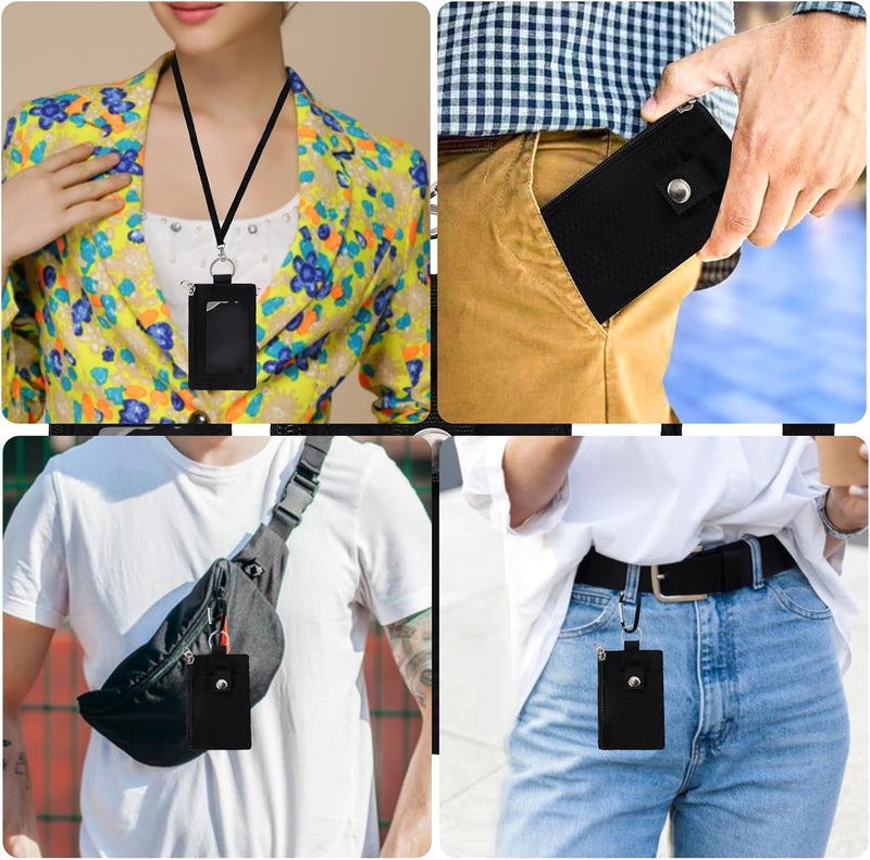 MASAPHIL MASAPHlL Small Lanyard Wallet for Women/Men with RFID Blocking ID Card Wallet, Minimalist Nylon Zipper Pouch, Travel Neck Wallet with Keychain, ID Window for Card,Coin,Cash (Black) - Image 2
